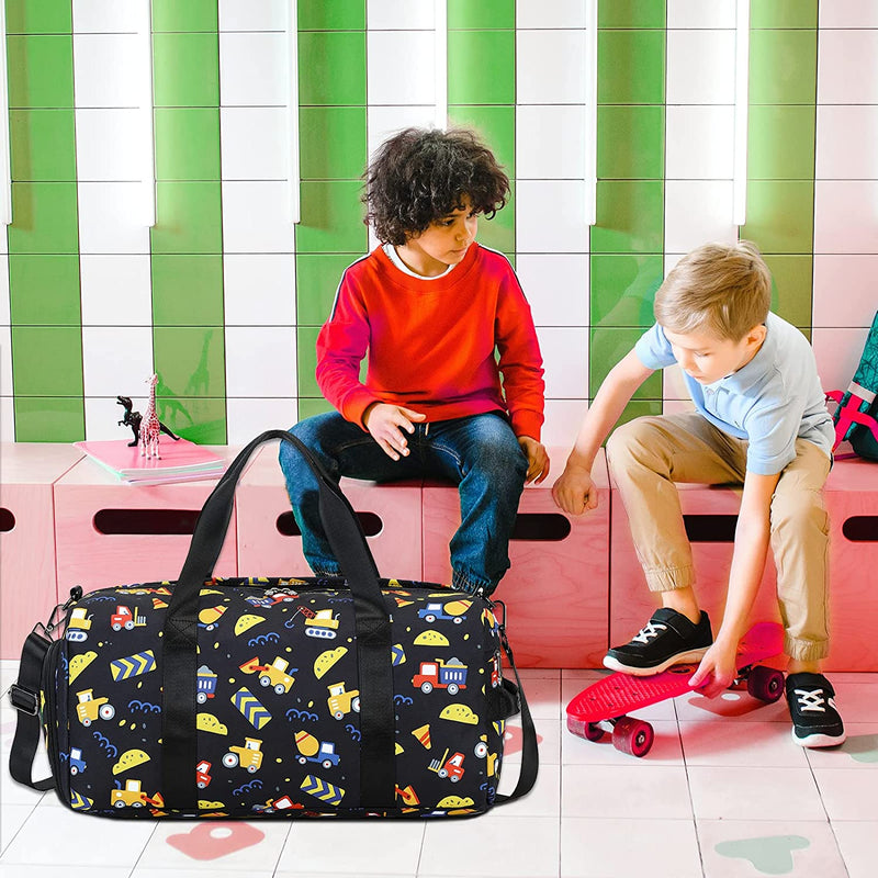 LOIDOU Duffle Bag for Boys Sport Gym Bag Kids Overnight Weekender Travel Duffel Bag with Wet Pocket & Shoe Compartment (Truck Black) Home & Garden > Household Supplies > Storage & Organization LOIDOU   