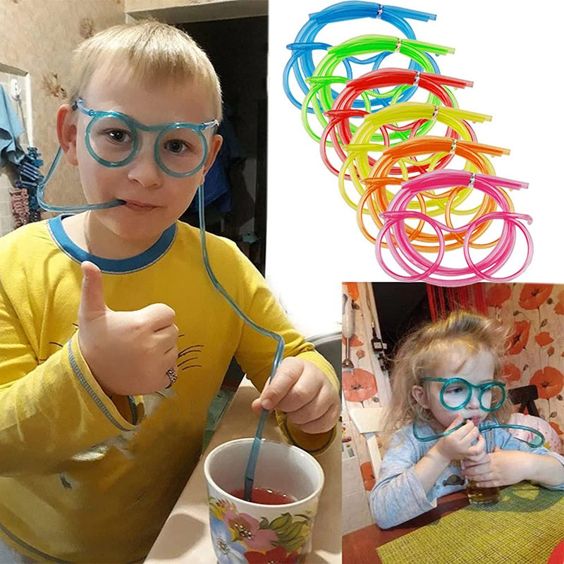 LONGRV 6Pcs Novelty Soft Plastic Straws, Reusable DIY Drinking Straws Tube in the Form of Eyeglasses Straws for Easter Halloween Christmas Birthday Party Supplies Events Drinkware Sets Arts & Entertainment > Party & Celebration > Party Supplies LONGRV INC   