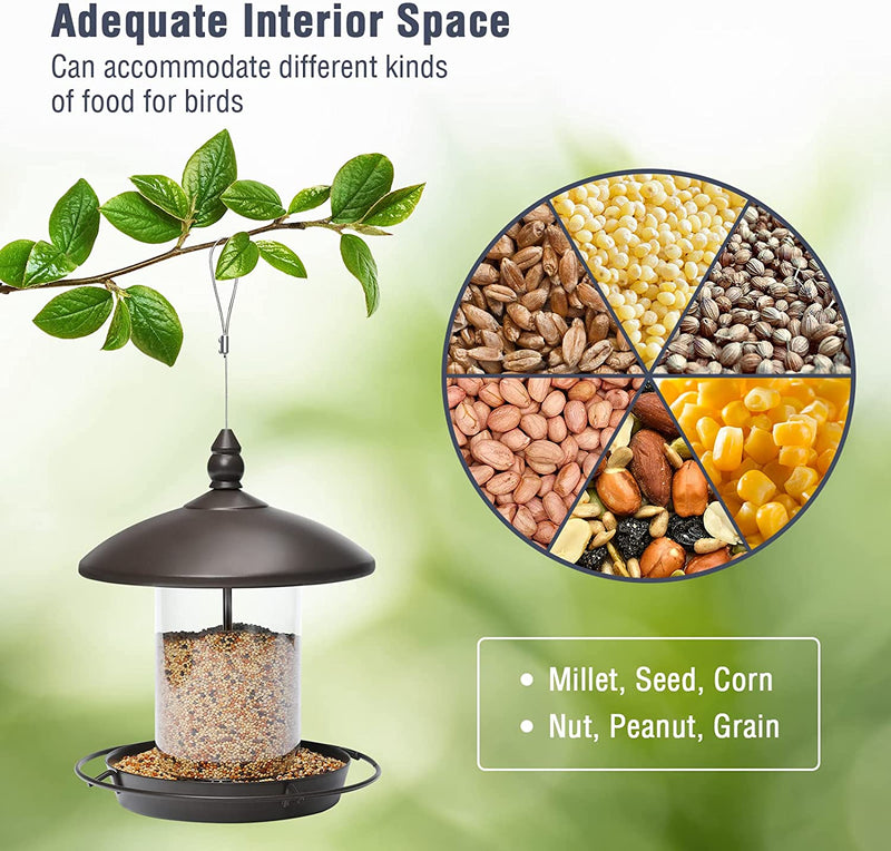 Bird Feeder for outside Hanging,Bird Seed for outside Wild Bird Feeders for Garden Yard Outdoor Decoration,Round Roof Design for Sun-Proof and Rainproof, Brown Animals & Pet Supplies > Pet Supplies > Bird Supplies > Bird Cage Accessories > Bird Cage Food & Water Dishes Staryouju   