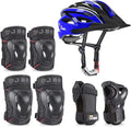 JBM 7 Pieces Protective Gear Set - Bike Helmet for Adult Knee&Elbow Pads and Wrist Guards, Adjustable Cycling Helmet with Visor Safety Pad Set Outdoor Sports Protective Gear Set (Black, Adult) Sporting Goods > Outdoor Recreation > Cycling > Cycling Apparel & Accessories > Bicycle Helmets JBM international Black & Blue Adult 