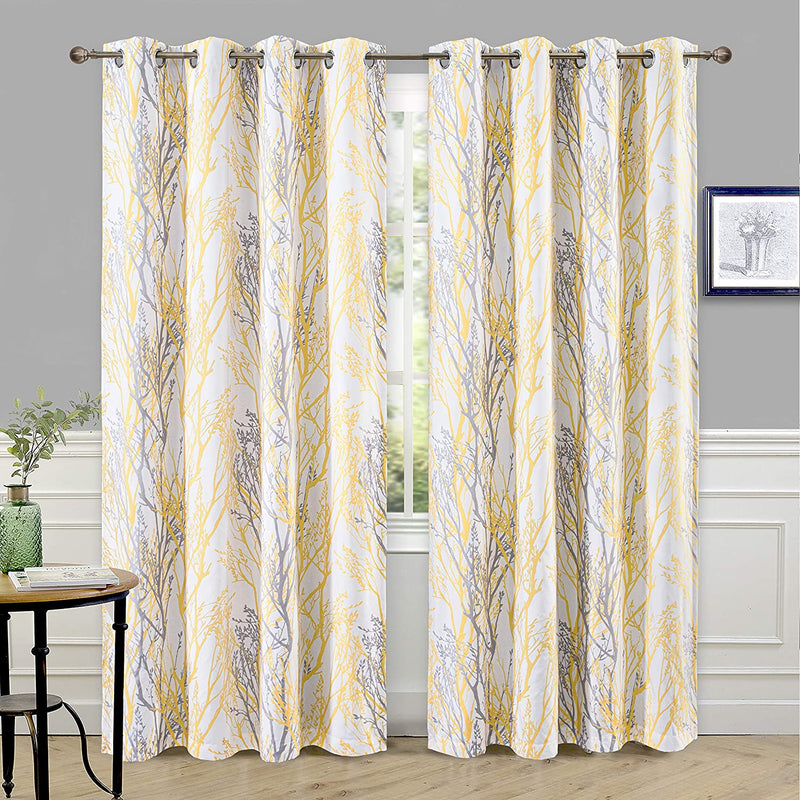 Driftaway Tree Branch Botanical Pattern Painting Blackout Room Darkening Thermal Insulated Grommet Lined Window Curtains 2 Panels 2 Layers Each 52 Inch by 84 Inch Gray Home & Garden > Decor > Window Treatments > Curtains & Drapes DriftAway Yellow 52"x84" 