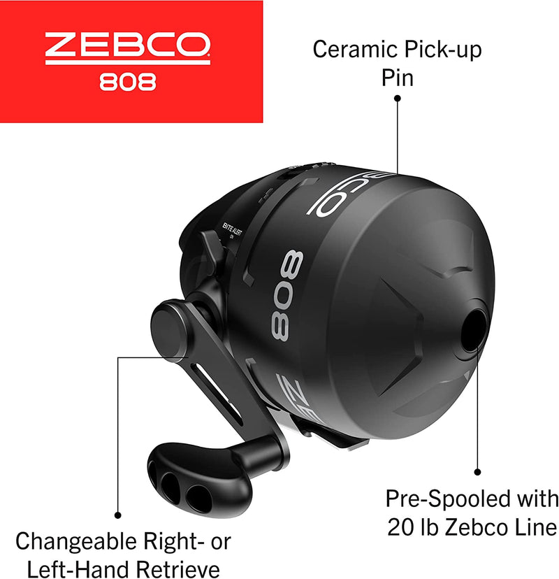 Zebco 808 Spincast Fishing Reel, Powerful All-Metal Gears, Quickset Anti-Reverse and Bite Alert, Pre-Spooled with 20-Pound Zebco Fishing Line, Black