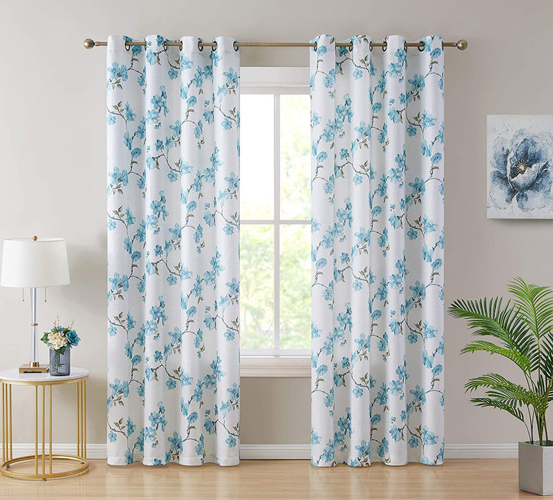 HLC.ME Jade Floral Decorative Textured Light Filtering Grommet Window Treatment Curtain Drapery Panels for Bedroom & Living Room - Set of 2 Panels (54 X 96 Inches Long, Pink) Home & Garden > Decor > Window Treatments > Curtains & Drapes HLC.ME Teal Blue 54 W x 84 L 