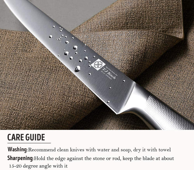 T.J Koch Knife Set Stainless Steel Knives Premium Non-Slip Single Piece with Golden Oak Block Kitchen Scissors Sharpener Rod 14-Piece