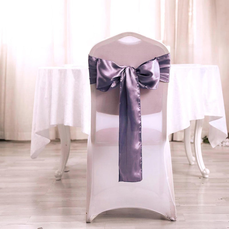 Efavormart 5Pcs Amethyst SATIN Chair Sashes Tie Bows for Wedding Events Decor Chair Bow Sash Party Decoration Supplies 6 X106"
