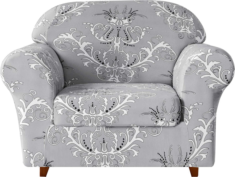 TIKAMI Stretch Sofa Cover Printed Sofa Slipcover 2-Piece Couch Cushion Cover Washable Spandex Furniture Protector (Small, Grey) Home & Garden > Decor > Chair & Sofa Cushions TIKAMI Grey Chair 
