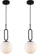 BAODEN Modern Pendant Lighting Set of 2 Industrial Hanging Light Brushed Brass Finished Dome Shades White Globe Glass Lampshade Light Fixture for Kitchen Island, Living Room, Dining Room