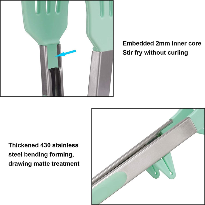 4In1 Stainless Steel Kitchen Food Tongs Set for Cooking with BPA Free Silicone Tips, Toaster Steak Pie Pizza Pasta Spaghetti Noodles Salad Fruit Vegetable Grill BBQ Buffet Clamp Serving Tools Gadgets Home & Garden > Kitchen & Dining > Kitchen Tools & Utensils Aschef   