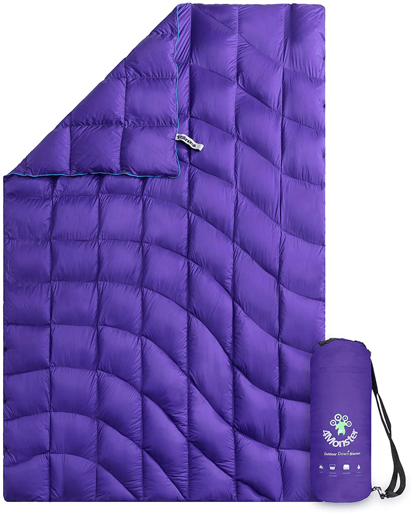 4Monster Outdoor down Blankets Camping Blanket 650 Fill Travel down Quilt Compact Waterproof for Picnics, Beach Trips, Camping and Backpacking Sporting Goods > Outdoor Recreation > Camping & Hiking > Tent Accessories 4Monster Wave-purple 88*84" 