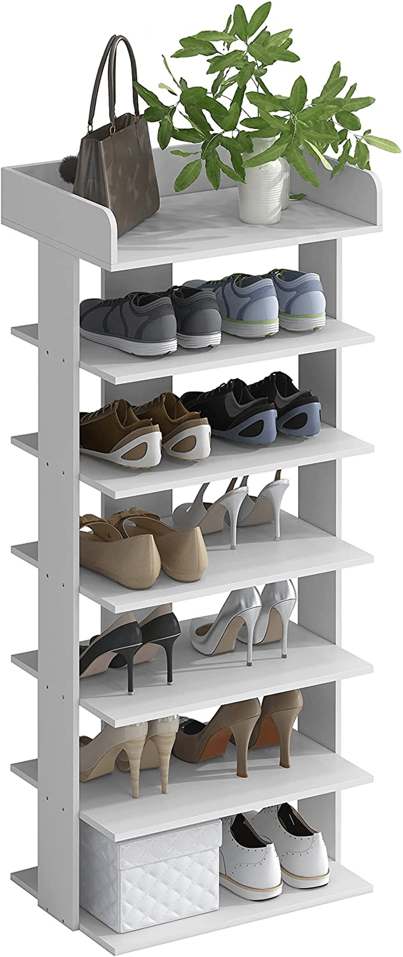 4NM 6 Tiers Wooden Shoes Racks, Vertical Shoe Rack for Entryway, Shoes Storage Stand, Home Storage Shelf Organizer, Fits 12 Pairs of Shoes (White) Furniture > Cabinets & Storage > Armoires & Wardrobes 4NM White 6-Tier 