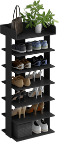 4NM 6 Tiers Wooden Shoes Racks, Vertical Shoe Rack for Entryway, Shoes Storage Stand, Home Storage Shelf Organizer, Fits 12 Pairs of Shoes (White) Furniture > Cabinets & Storage > Armoires & Wardrobes 4NM Black 6-Tier 