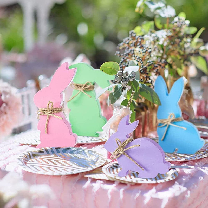 4Pcs Easter Bunny Table Decorations Centerpieces Wooden Sign Decorations for the Home Mantel Tiered Tray Vintage Farmhouse Spring Party Decora Home & Garden > Decor > Seasonal & Holiday Decorations carvy   