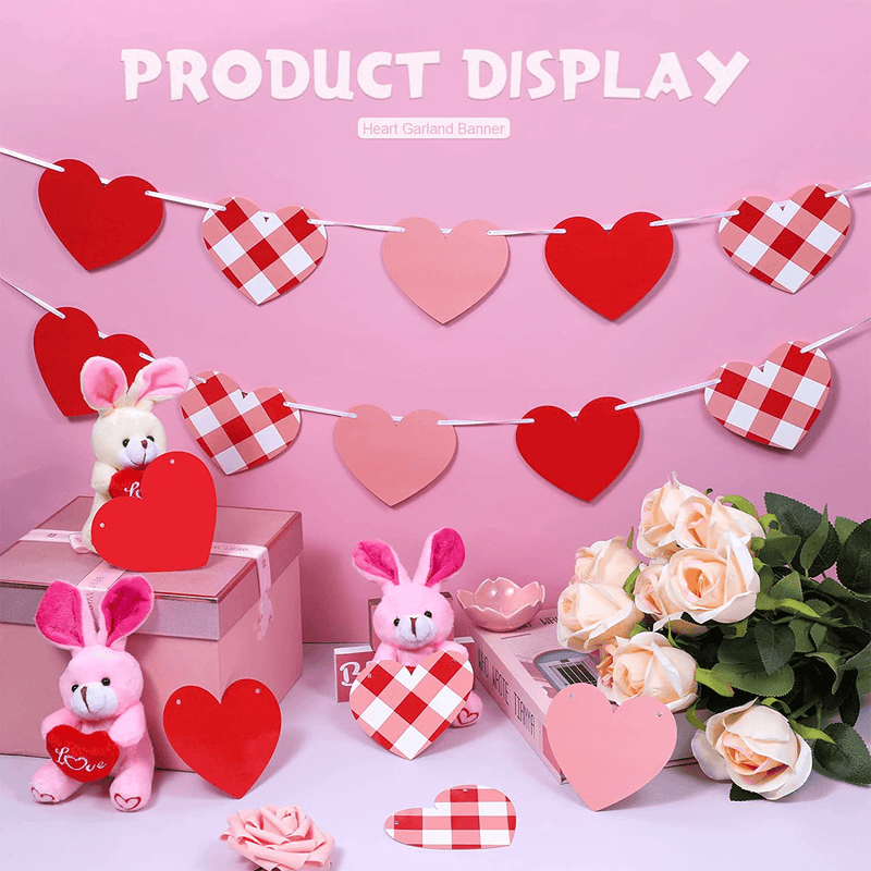 4Pcs Heart Garland for Valentines Decorations Heart Banner Red Pink Buffalo Plaid Paper Valentines Day Decor No DIY Love Hanging Heart Garland for Anniversary Engagement Parties Accessories Home & Garden > Decor > Seasonal & Holiday Decorations Spakon   