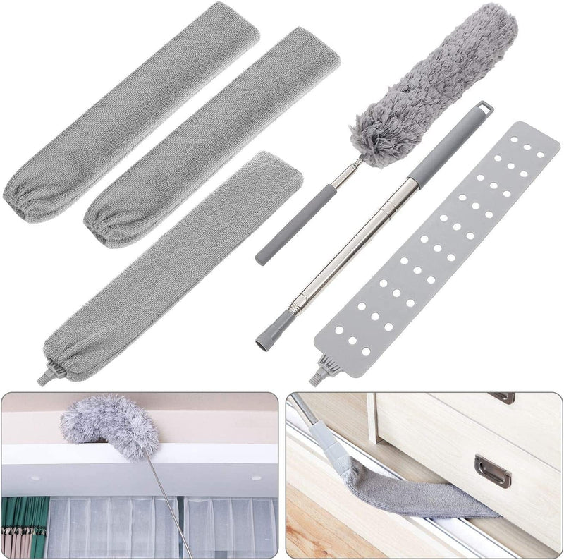 4Pcs Retractable Gap Dust Cleaner Flexible up to 55In Gap Dust Brush under Appliance Cleaning Tool Feather Duster with Extension Pole Removable Washable for under Furniture Couch Stove Fridge Bedside Home & Garden > Household Supplies > Household Cleaning Supplies
