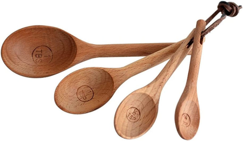 4Pcs/Set Wood Measuring Spoons Set Healthy No Paint Cooking Tools