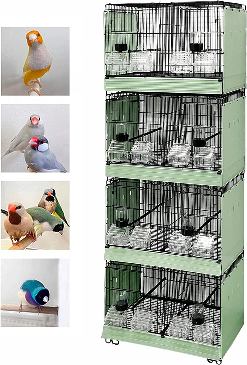 4PCS Stackable Breeding Sideboard Flight Divided Breeder Bird Cage for Small Canaries,Parrotlet,,Finch,Lovebird with Rich Food Drink Accessories