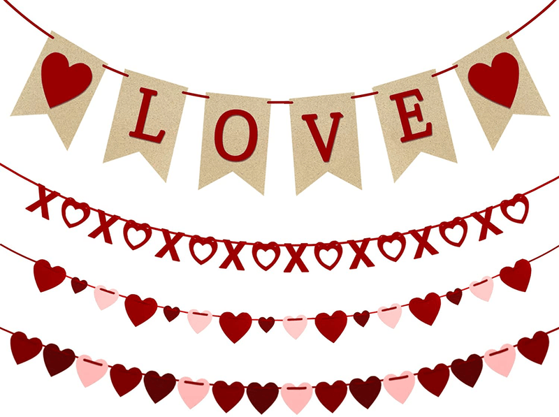 4Pcs Valentines Day Decorations Valentine'S Day Decor Set Felt Love Heart XO Garlands Banner for Engagement Wedding Party Home Classroom Office, No DIY Required Arts & Entertainment > Party & Celebration > Party Supplies Tonjoy   