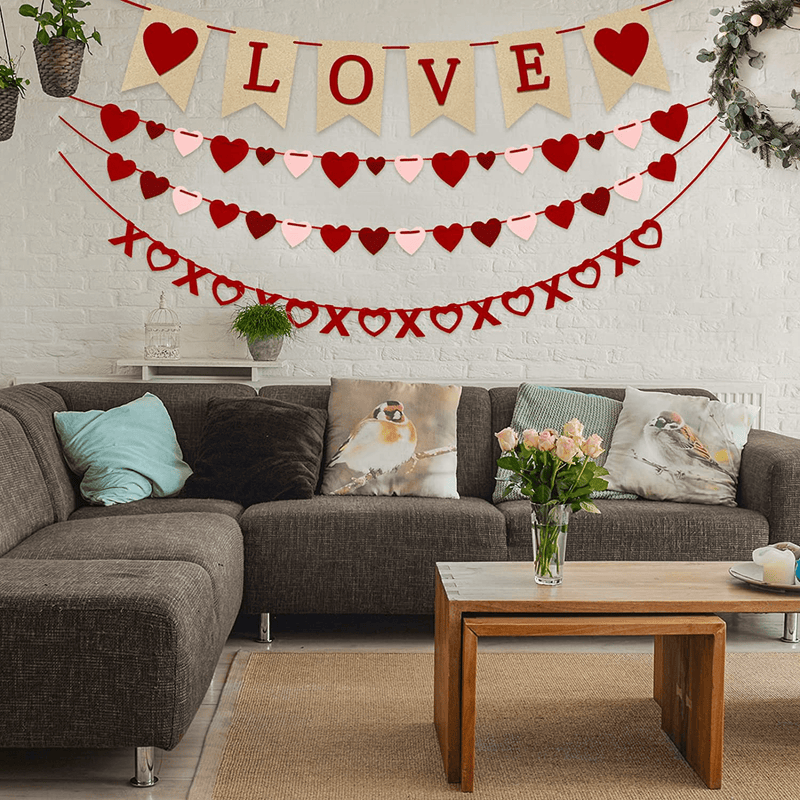 4Pcs Valentines Day Decorations Valentine'S Day Decor Set Felt Love Heart XO Garlands Banner for Engagement Wedding Party Home Classroom Office, No DIY Required Arts & Entertainment > Party & Celebration > Party Supplies Tonjoy   