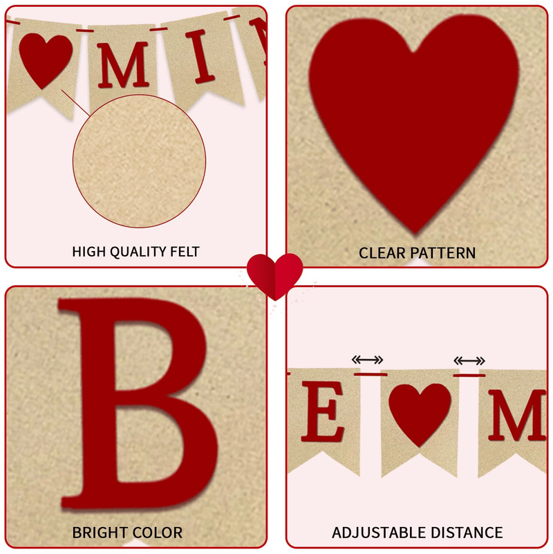4Pcs Valentines Day Decorations Valentine'S Day Decor Set No DIY Required Felt BE MINE Love Heart XO Garlands Banner for Home Classroom Office Wedding Party Anniversary Arts & Entertainment > Party & Celebration > Party Supplies Tonjoy   