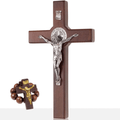 4Soul Crucifix | Saint Benedict wall cross | 8.7" Wooden cross decor with silver color Jesus and St Benedict medal | Religious wall art perfect catholic gift Home & Garden > Decor > Seasonal & Holiday Decorations 4Soul brown  