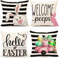 4TH Emotion Easter Pillow Covers 18X18 Set of 4 Easter Decorations for Spring Farmhouse Pillows Easter Decorative Throw Pillows Buffalo Plaid Bunny Eggs Throw Cushion Case for Home Decor TH086-18 Home & Garden > Decor > Seasonal & Holiday Decorations 4TH Emotion Stripe Easter, Set of 4 18 X 18 inches 