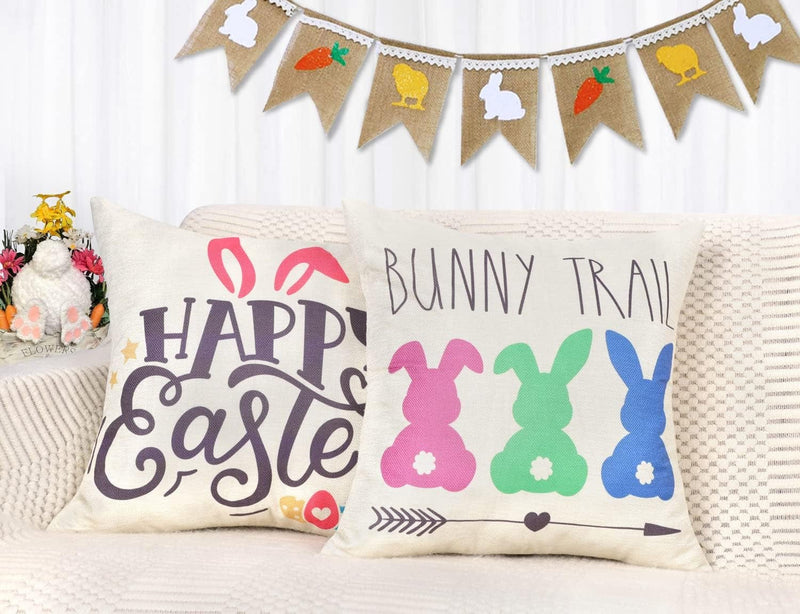 4TH Emotion Easter Pillow Covers 18X18 Set of 4 Spring Farmhouse Decor Hip Hop My Peeps Bunny Trail Holiday Decorations Throw Cushion Case for Home Decorations TH085 Home & Garden > Decor > Seasonal & Holiday Decorations 4TH Emotion   