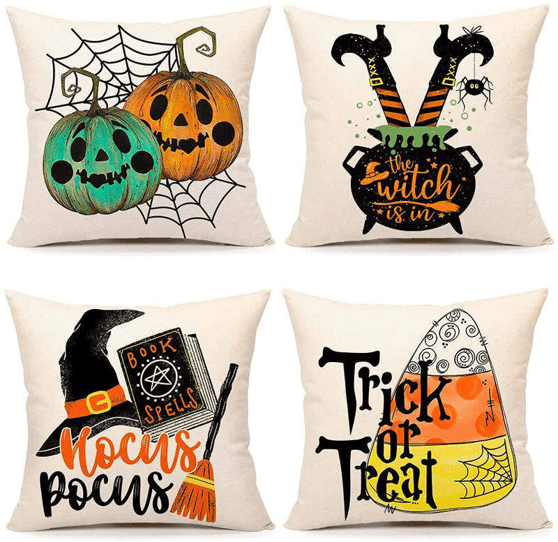 4TH Emotion Halloween Decor Hocus Pocus Pillow Covers 18x18 Set of 4 Fall Pumpkin Farmhouse Decorations Trick or Treat Witch Candy Fall Pillows Decorative Throw Cushion Case for Home Couch TH022-18 Arts & Entertainment > Party & Celebration > Party Supplies 4TH Emotion 20 X 20 inches  