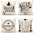4TH Emotion Halloween Decor Pillow Covers 18x18 Set of 4 Halloween Decorations Hocus Pocus Farmhouse Saying Outdoor Fall Pillows Decorative Throw Cushion Case for Home Couch TH023-18 Arts & Entertainment > Party & Celebration > Party Supplies 4TH Emotion White 16 X 16 inches 