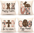 4TH Emotion Spring Easter Pillow Covers 18X18 Set of 4 Farmhouse Decor Decoration Cushion Case for Sofa Couch Polyester Linen(Happy Bunny, Love Rabbit, He Is Risen, Egg Hunt) Home & Garden > Decor > Seasonal & Holiday Decorations 4TH Emotion Easter, Set of 4 16x16 inches 