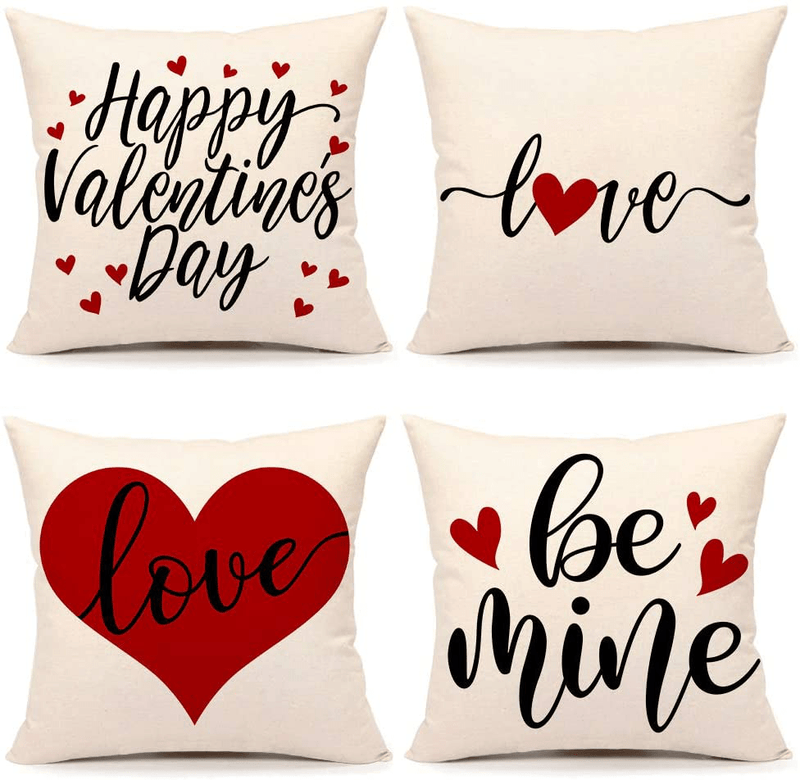 4TH Emotion Valentines Day Pillow Covers 18X18 Set of 4 Spring Farmhouse Decor Red Love Holiday Decorations Throw Cushion Case for Home Decorations Home & Garden > Decor > Seasonal & Holiday Decorations 4TH Emotion Red Love, Set of 4 20 X 20 inches 