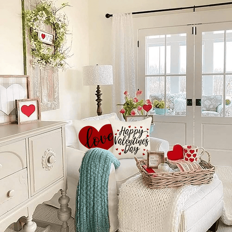 4TH Emotion Valentines Day Pillow Covers 18X18 Set of 4 Spring Farmhouse Decor Red Love Holiday Decorations Throw Cushion Case for Home Decorations Home & Garden > Decor > Seasonal & Holiday Decorations 4TH Emotion   