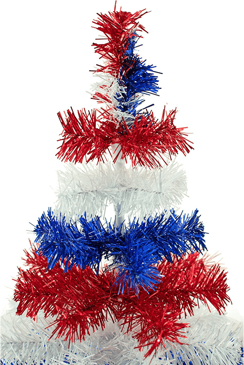 4th of July Christmas Trees Classic Tinsel Feather Style Tree Red, White, & Blue Set Branches Tabletop Height Retro American Patriotic Centerpiece Display Tree Indoor Outdoor w/Wood Base Stand (24in) Home & Garden > Decor > Seasonal & Holiday Decorations > Christmas Tree Stands EST. LEE DISPLAY L D 1902   
