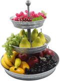 4W 3 Tiered Serving Stand, Galvanized Tiered Tray with Handles Rustic Style Metal Tiered Serving Tray for Parties Outdoor Activities for Dessert, Fruit, Cupcake, Farmhouse Décor and Display Stand Home & Garden > Decor > Decorative Trays 4W Silver  