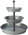4W 3 Tiered Serving Stand, Galvanized Tiered Tray with Handles Rustic Style Metal Tiered Serving Tray for Parties Outdoor Activities for Dessert, Fruit, Cupcake, Farmhouse Décor and Display Stand
