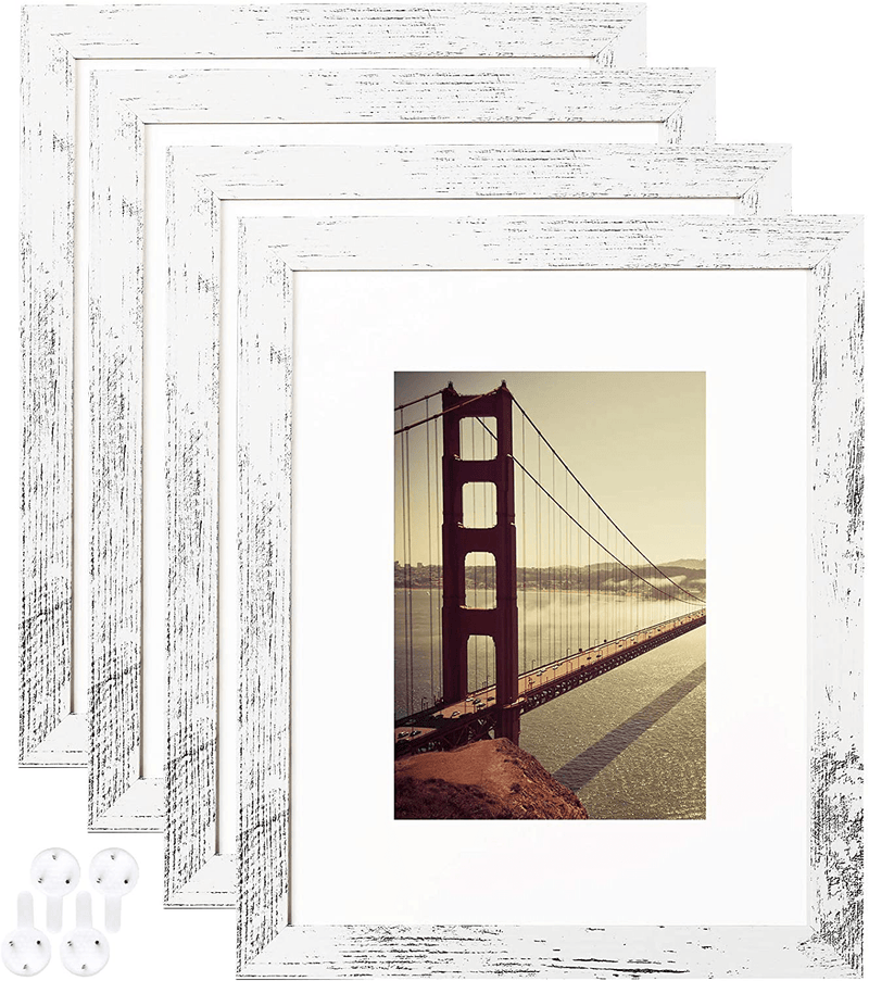 4x6 Picture Frame Distressed Farmhouse Wood Pattern Set of 4 with Tempered Glass,Display Pictures 3.5x5 with Mat or 4x6 Without Mat, Horizontal and Vertical Formats for Wall and Table Mounting Home & Garden > Decor > Picture Frames BAIJIALI White 8x10 