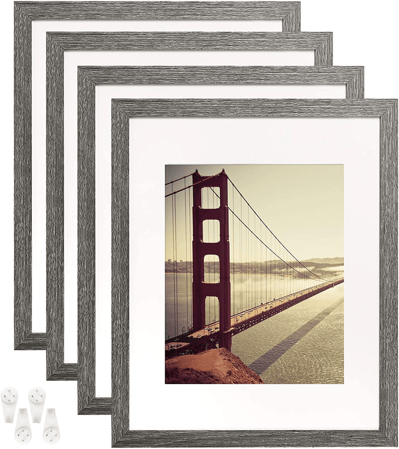 4x6 Picture Frame Distressed Farmhouse Wood Pattern Set of 4 with Tempered Glass,Display Pictures 3.5x5 with Mat or 4x6 Without Mat, Horizontal and Vertical Formats for Wall and Table Mounting Home & Garden > Decor > Picture Frames BAIJIALI Grey 11x14 