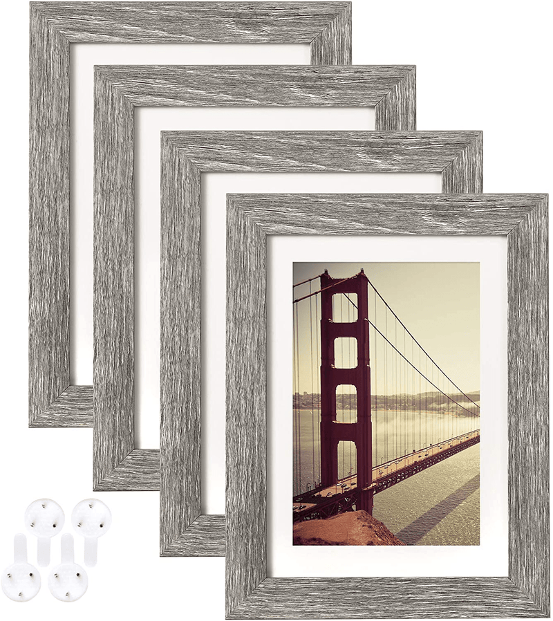 4x6 Picture Frame Distressed Farmhouse Wood Pattern Set of 4 with Tempered Glass,Display Pictures 3.5x5 with Mat or 4x6 Without Mat, Horizontal and Vertical Formats for Wall and Table Mounting Home & Garden > Decor > Picture Frames BAIJIALI Grey 5x7 