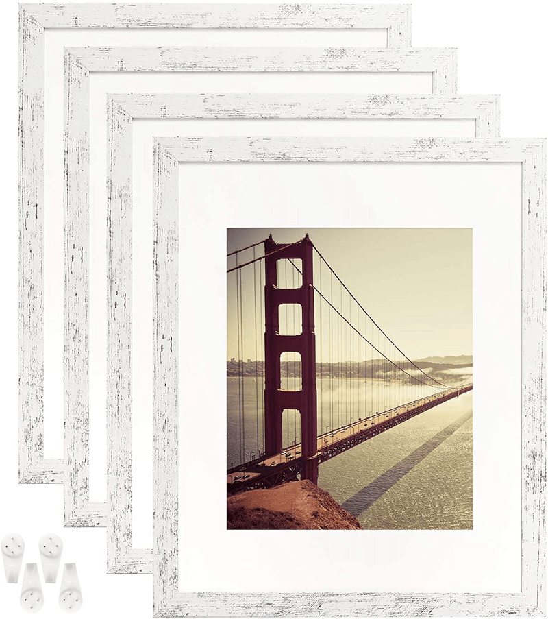 4x6 Picture Frame Distressed Farmhouse Wood Pattern Set of 4 with Tempered Glass,Display Pictures 3.5x5 with Mat or 4x6 Without Mat, Horizontal and Vertical Formats for Wall and Table Mounting Home & Garden > Decor > Picture Frames BAIJIALI White 11x14 