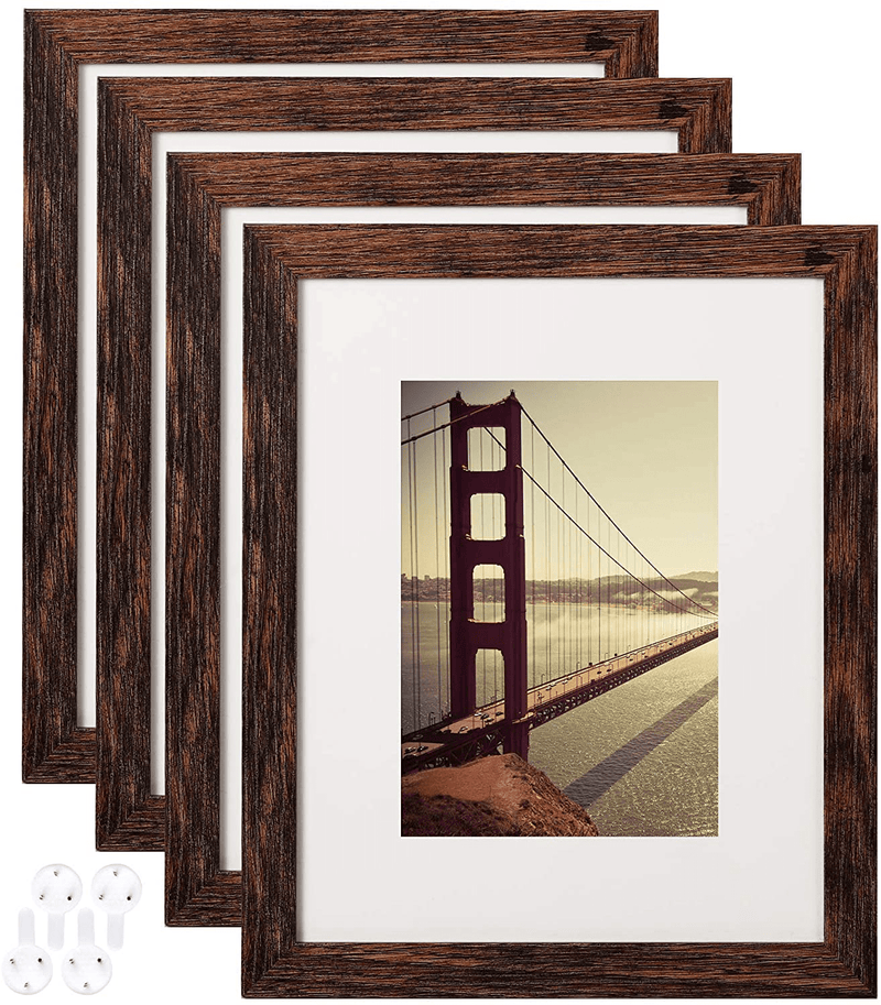 4x6 Picture Frame Distressed Farmhouse Wood Pattern Set of 4 with Tempered Glass,Display Pictures 3.5x5 with Mat or 4x6 Without Mat, Horizontal and Vertical Formats for Wall and Table Mounting Home & Garden > Decor > Picture Frames BAIJIALI Brown 8x10 
