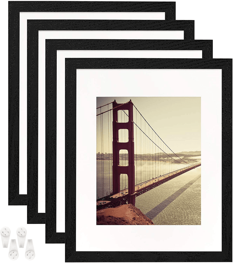 4x6 Picture Frame Distressed Farmhouse Wood Pattern Set of 4 with Tempered Glass,Display Pictures 3.5x5 with Mat or 4x6 Without Mat, Horizontal and Vertical Formats for Wall and Table Mounting Home & Garden > Decor > Picture Frames BAIJIALI Black 11x14 