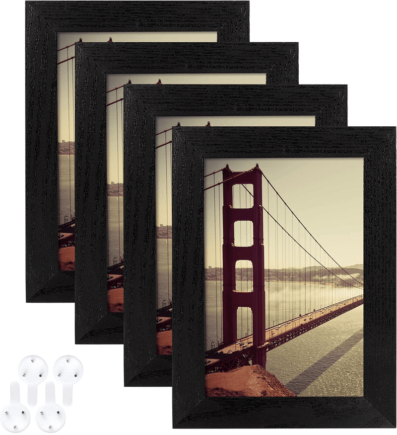 4x6 Picture Frame Distressed Farmhouse Wood Pattern Set of 4 with Tempered Glass,Display Pictures 3.5x5 with Mat or 4x6 Without Mat, Horizontal and Vertical Formats for Wall and Table Mounting Home & Garden > Decor > Picture Frames BAIJIALI Black 4x6 