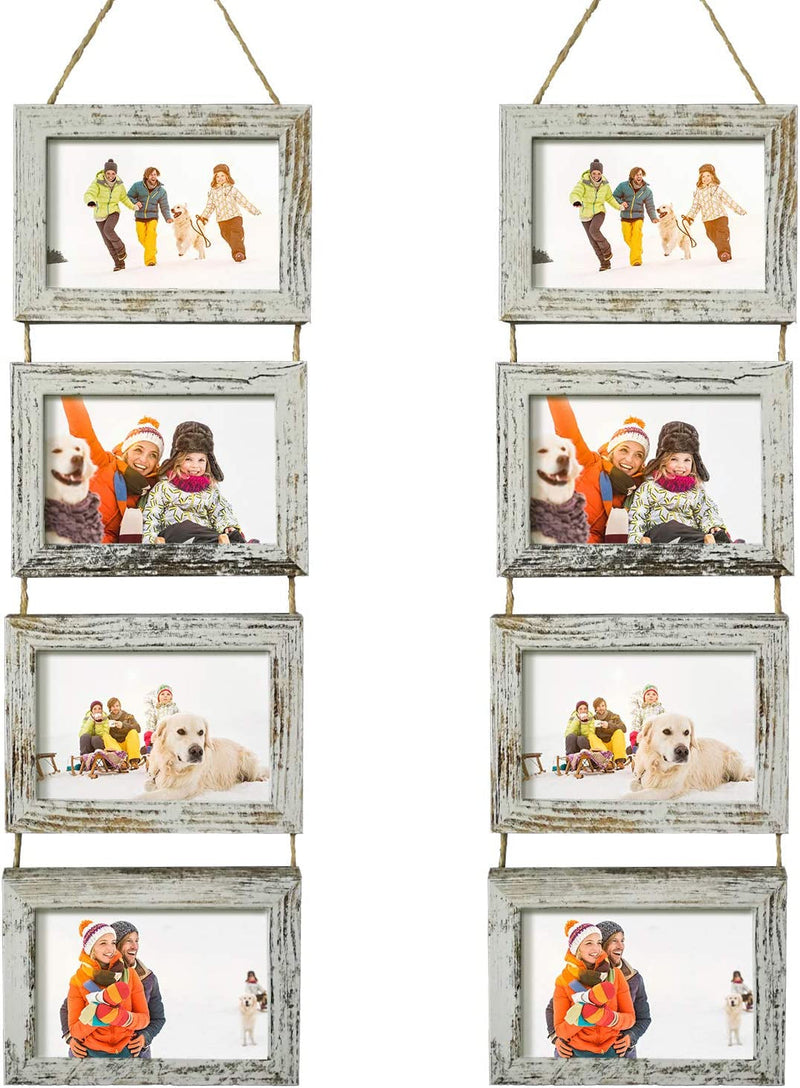 4X6 Wall Hanging Picture Frames Collage with 4 Opening Distressed White Frames Home & Garden > Decor > Picture Frames SESEAT 4x6(2-Pack)  