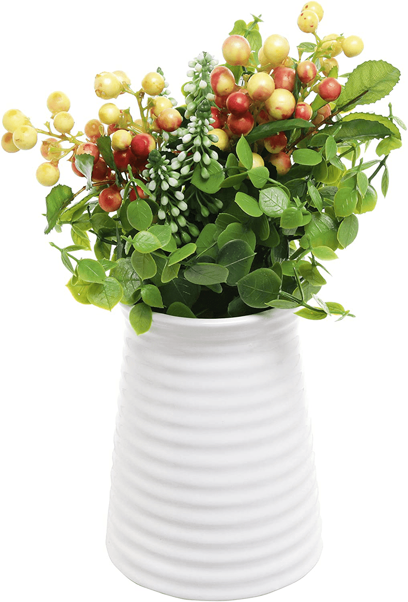 5.7-Inch Modern Ribbed Design Small White Ceramic Decorative Tabletop Centerpiece Vase/Flower Pot