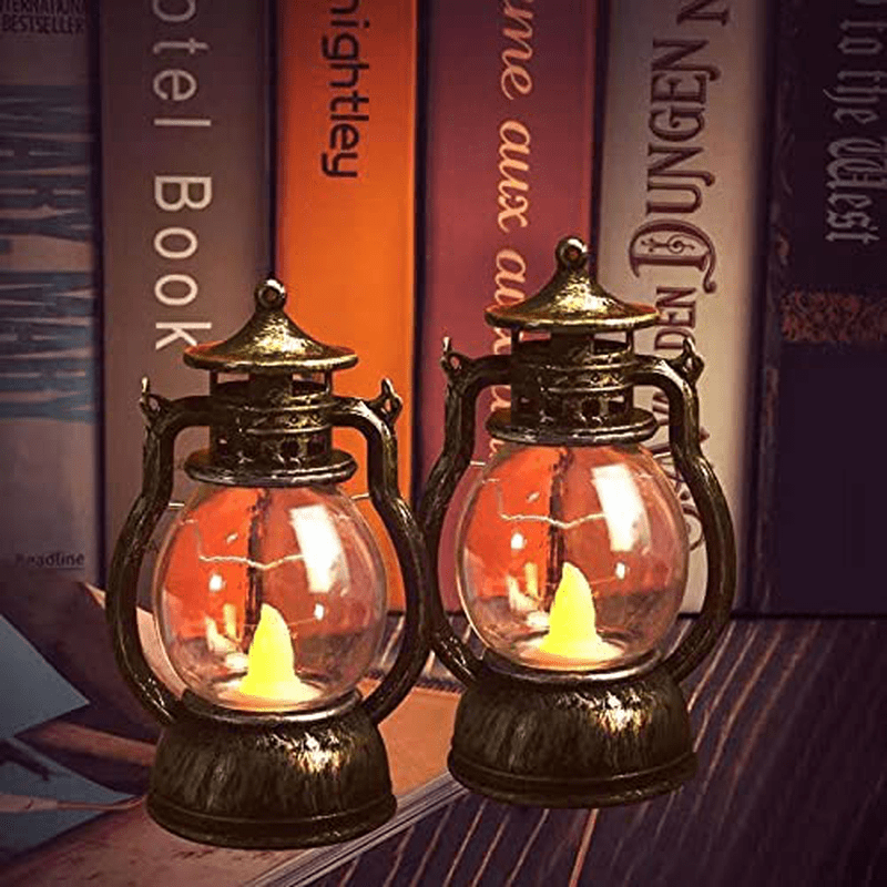 5'' Decorative Lanterns, Comealltime 2-Pack Vintage Mini Candle Lanterns with Flickering Flame, Hanging Lantern, Lantern Decorative for Halloween Decoration, Home Decor, Table Decor, Gold Arts & Entertainment > Party & Celebration > Party Supplies Comealltime Gold  