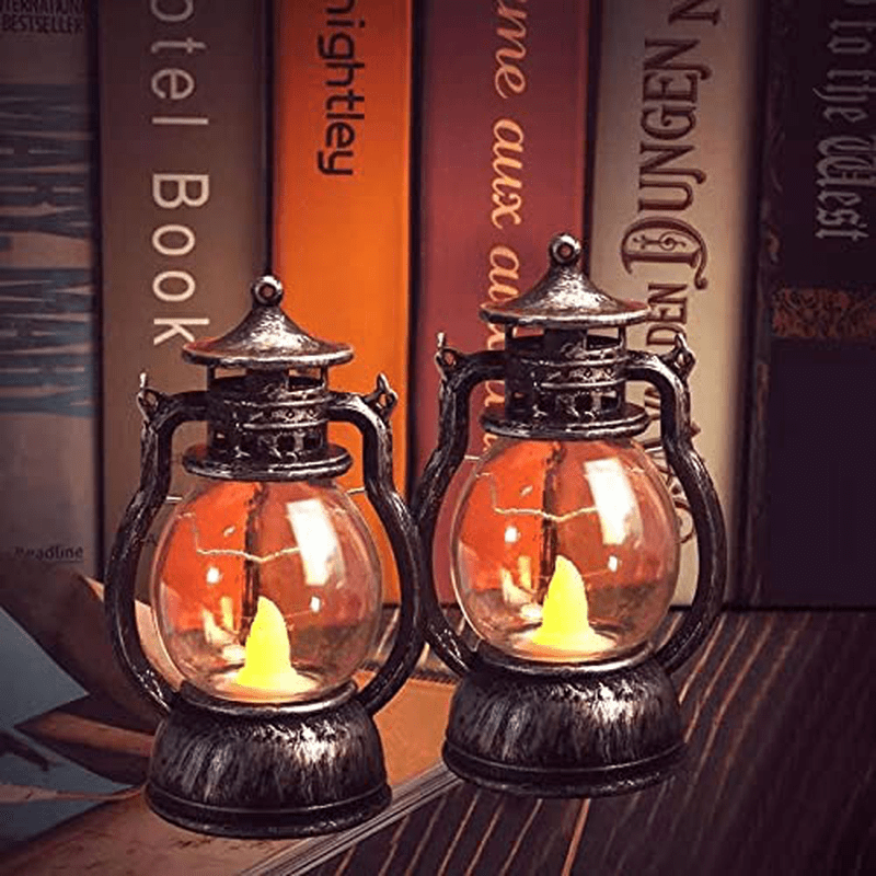 5'' Decorative Lanterns, Comealltime 2-Pack Vintage Mini Candle Lanterns with Flickering Flame, Hanging Lantern, Lantern Decorative for Halloween Decoration, Home Decor, Table Decor, Gold Arts & Entertainment > Party & Celebration > Party Supplies Comealltime Silver  