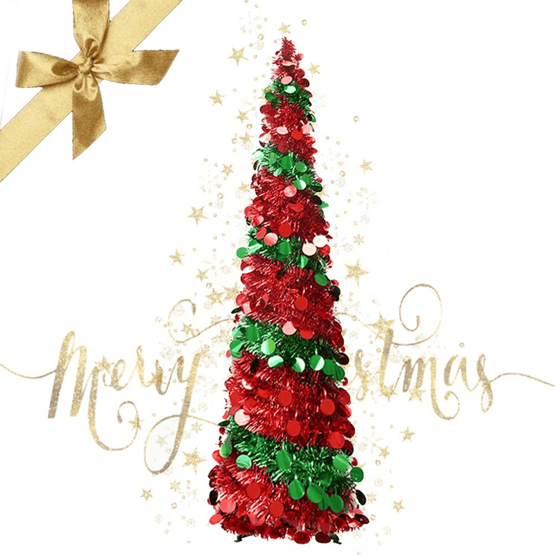 5 Foot Collapsible Pop Up Sequin Artificial Pencil Halloween Christmas Tree Tinsel Slim Halloween Xmas Tree Tall Skinny Tree with Plastic Stand for Home Fireplace Party Indoor Outdoor (Green Spider) Home & Garden > Decor > Seasonal & Holiday Decorations > Christmas Tree Stands Boiobaia Green& Red  