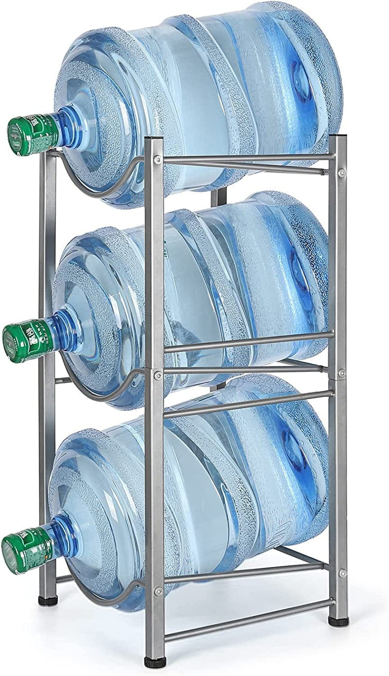 5 Gallon Water Bottle Holder 3 Tier Water Cooler Jug Rack Shelf Organizer Detachable Heavy Duty Kitchen Water Bottle Storage Rack for Home, Office, Black Home & Garden > Decor > Decorative Jars smusei Silver  