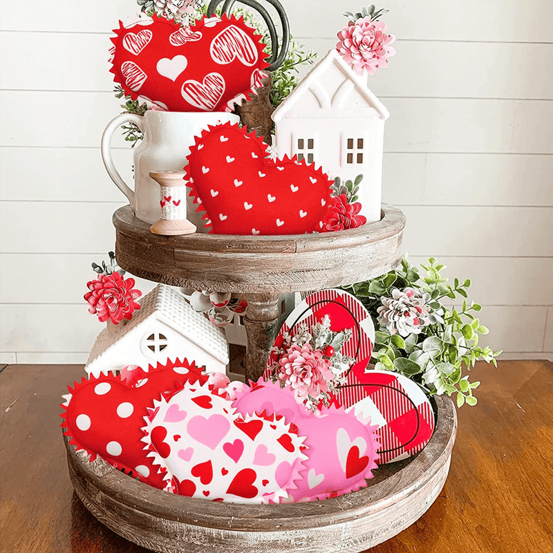 5 Inch Valentines Stuffed Fabric Hearts, 5 Styles Red & Pink Small Polka Dot Heart-Shaped Decoration for Tiered Tray Bowl Fillers Valentine'S Day Gift Ideas Farmhouse Kitchen Home Decor - Set of 5 Home & Garden > Decor > Seasonal & Holiday Decorations CiyvoLyeen   