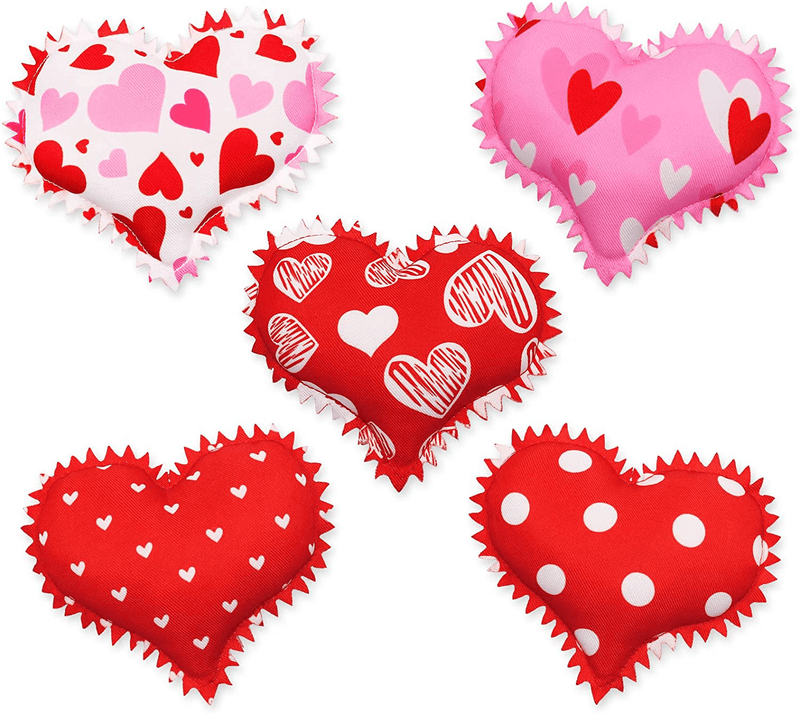 5 Inch Valentines Stuffed Fabric Hearts, 5 Styles Red & Pink Small Polka Dot Heart-Shaped Decoration for Tiered Tray Bowl Fillers Valentine'S Day Gift Ideas Farmhouse Kitchen Home Decor - Set of 5 Home & Garden > Decor > Seasonal & Holiday Decorations CiyvoLyeen   
