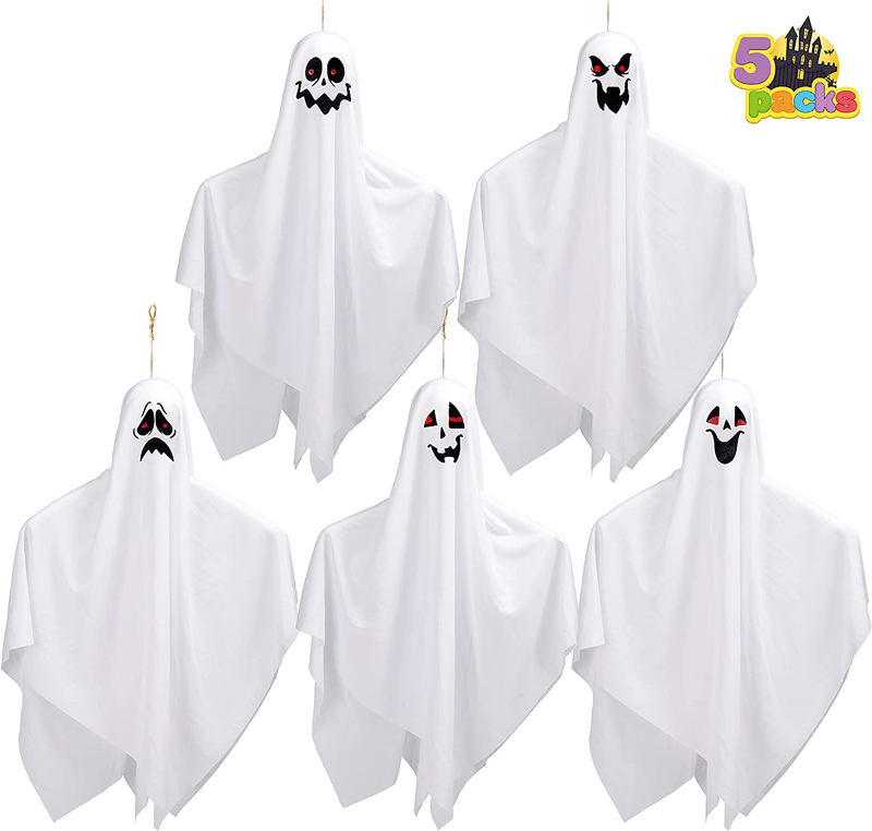 5 Pack 27.5" Halloween Decoration Hanging Ghosts, Cute Ghosts with Creepy Faces Designs, Decorations for Halloween Outdoor, Lawn, Tree Decor, Ghost Party Favor Supplies Arts & Entertainment > Party & Celebration > Party Supplies JOYIN Default Title  